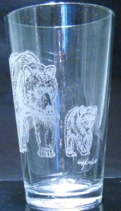 Grizzly Mama & Cub by Karrie Hill on 16 oz. glass