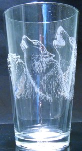 Howling Wolves by Karrie Hill on 16 oz. glass